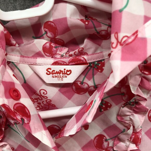 Sanrio Hello Kitty Girls 5T (110 cm) Rain Coat Hooded Pink Cherry Print Ruffle - Picture 6 of 8